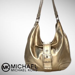 MICHEAL Micheal Kors Soho Leather Gold Hobo Buckle Handbag Shoulder Bag
